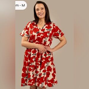 Toive NWT organic cotton Finnish sustainable red poppy loose-fit ruffle dress-S